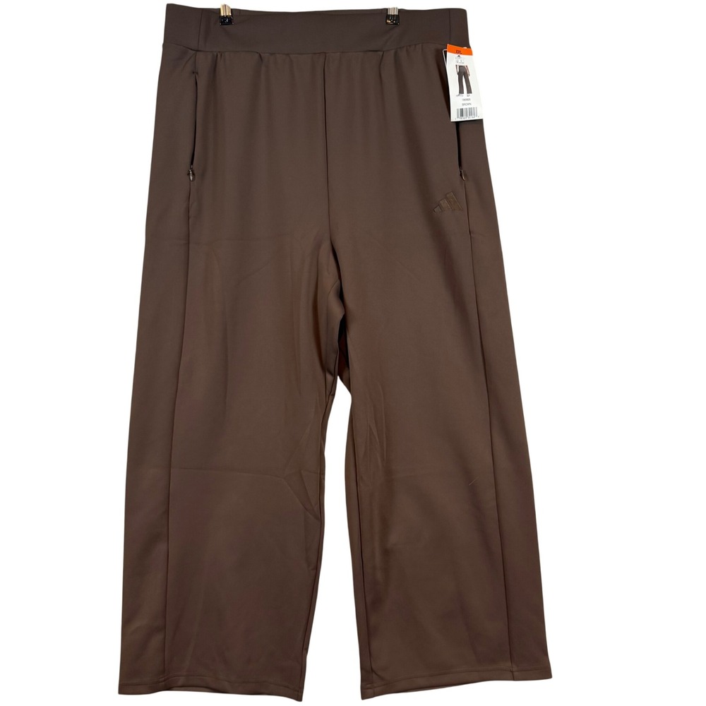 NWT Adidas Womens XXL Brown Wide‎ Leg High Rise Athletic Pants Zipper Pockets